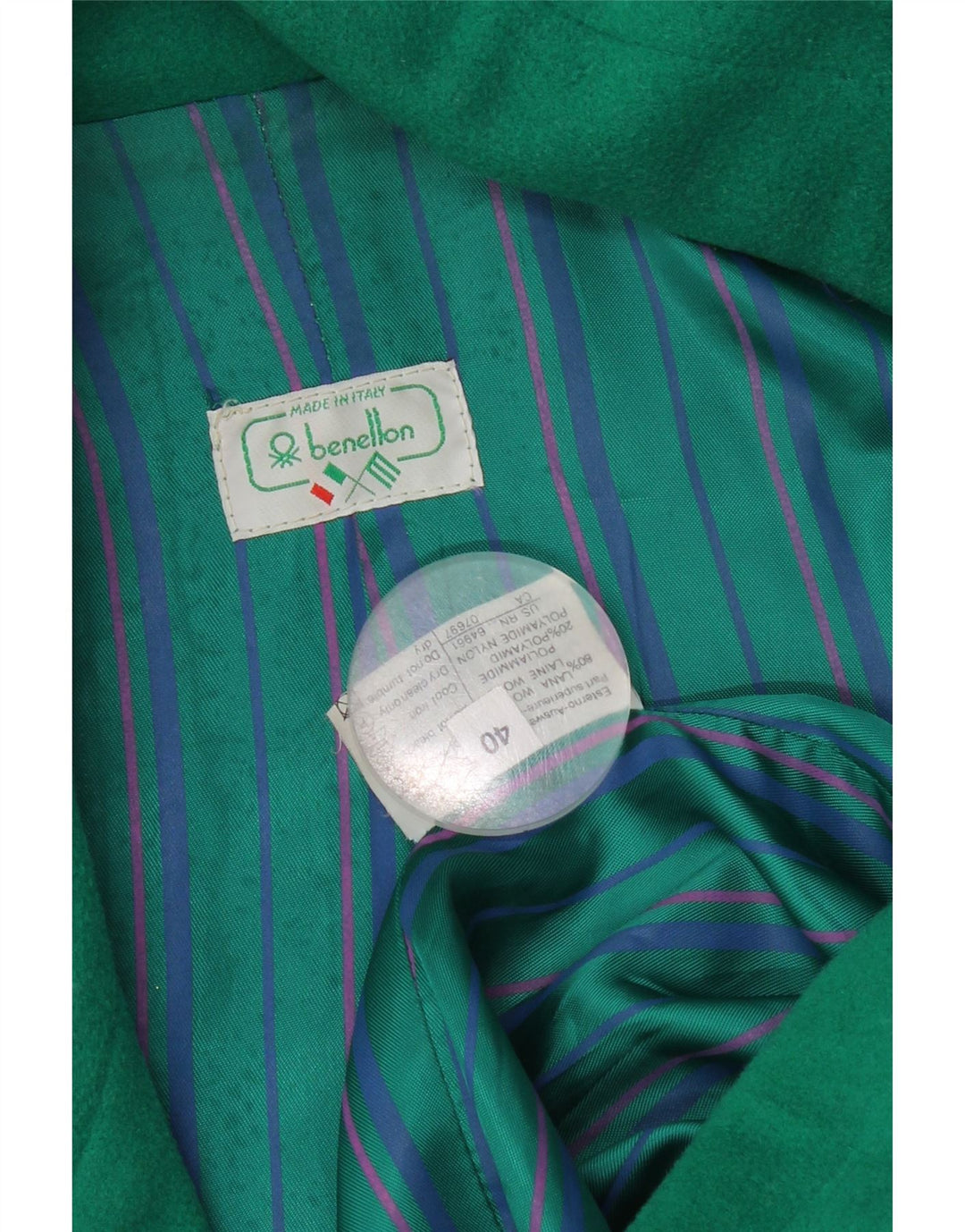 Benetton Dame 2 Button Oversized Blazer Jacket IT 40 Lille Grøn Uld