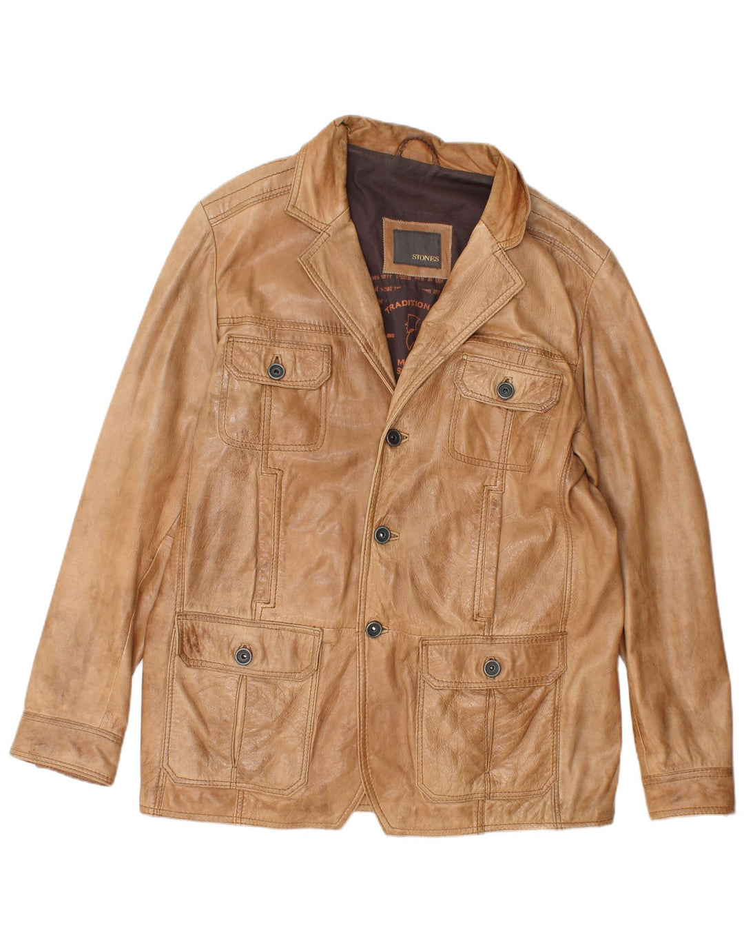 Stones Herre Læderjakke IT 54 2XL Beige Læder