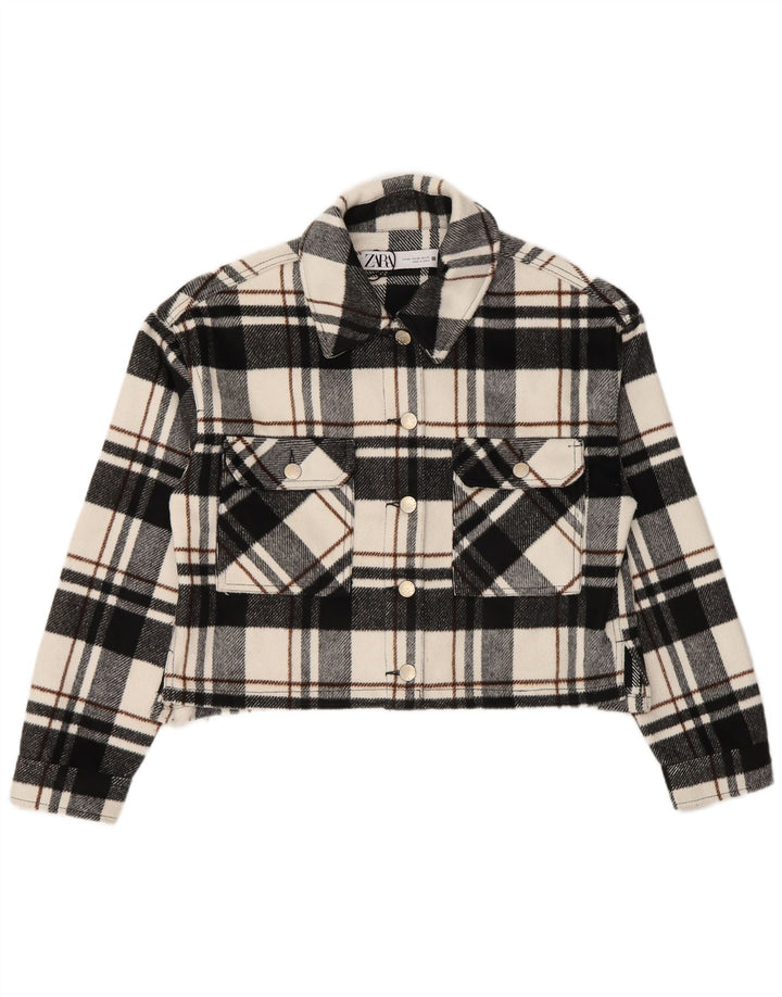 Zara Womens Crop Oversized bomberjakke UK 6 XS sort ternet polyester