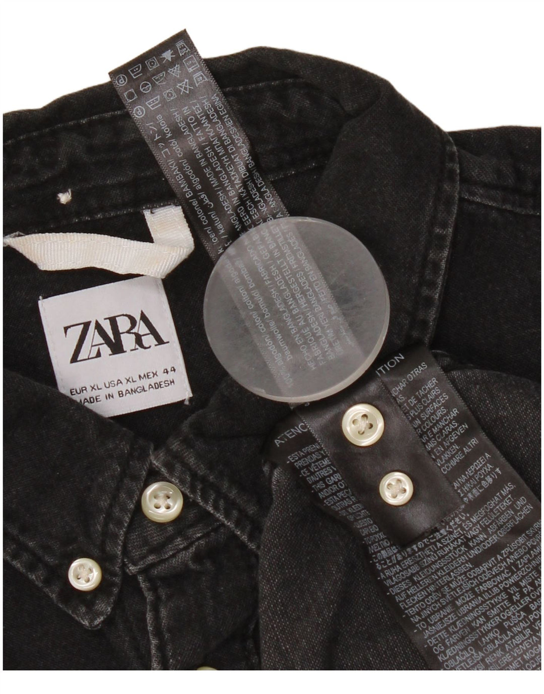 Zara Herre Denim Shirt XL Sort Bomuld