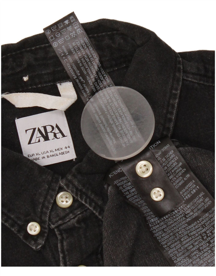 Zara Herre Denim Shirt XL Sort Bomuld