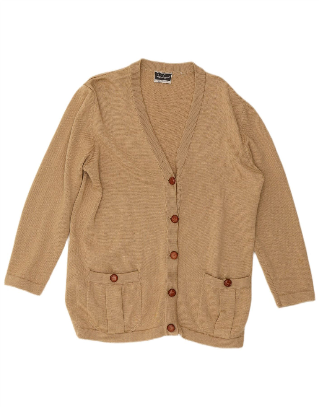 LUISA SPAGNOLI Dame Cardigan Sweater UK 14 Stor Beige Uld