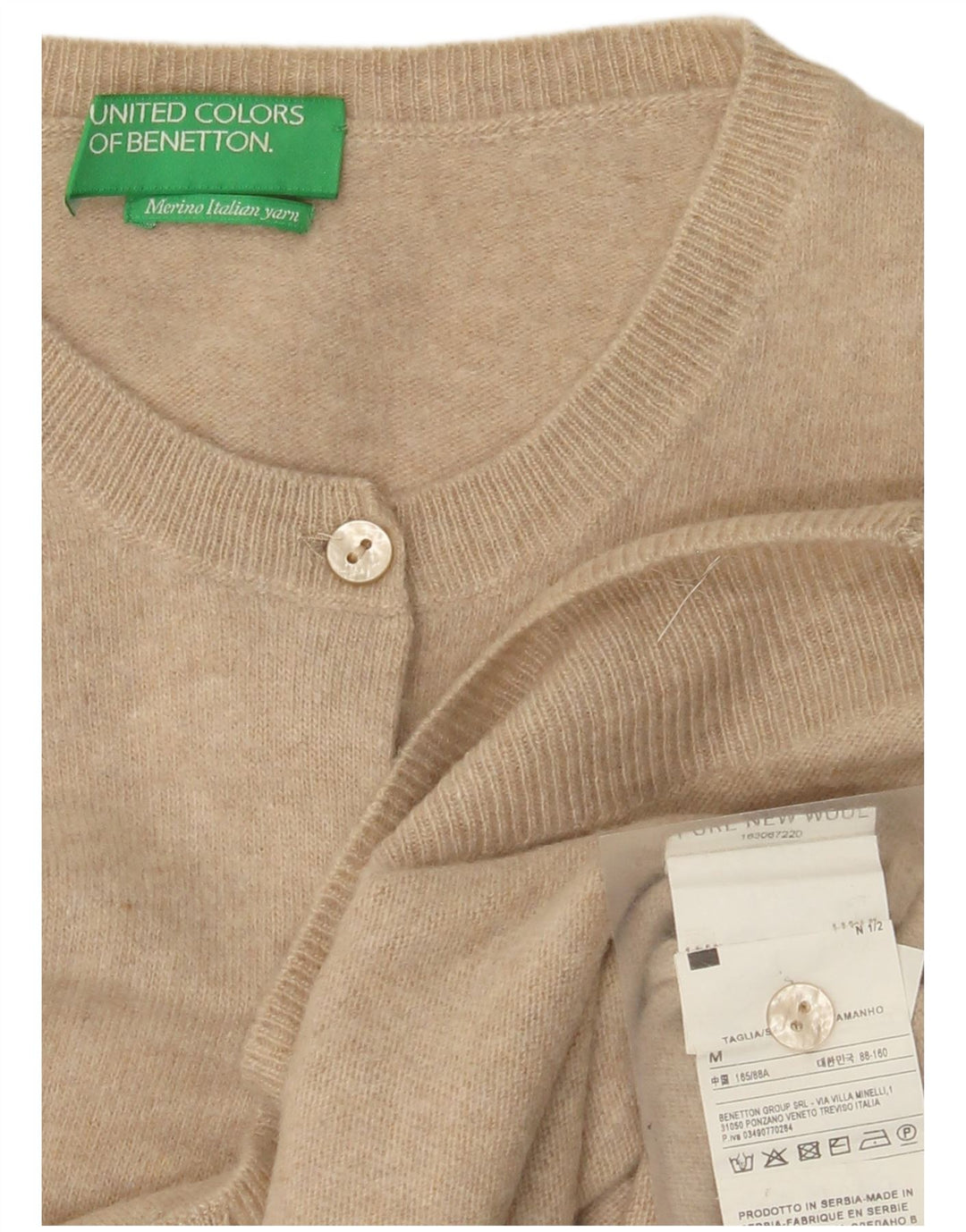 Benetton Dame Cardigan Sweater UK 12 Medium Beige Ny Uld