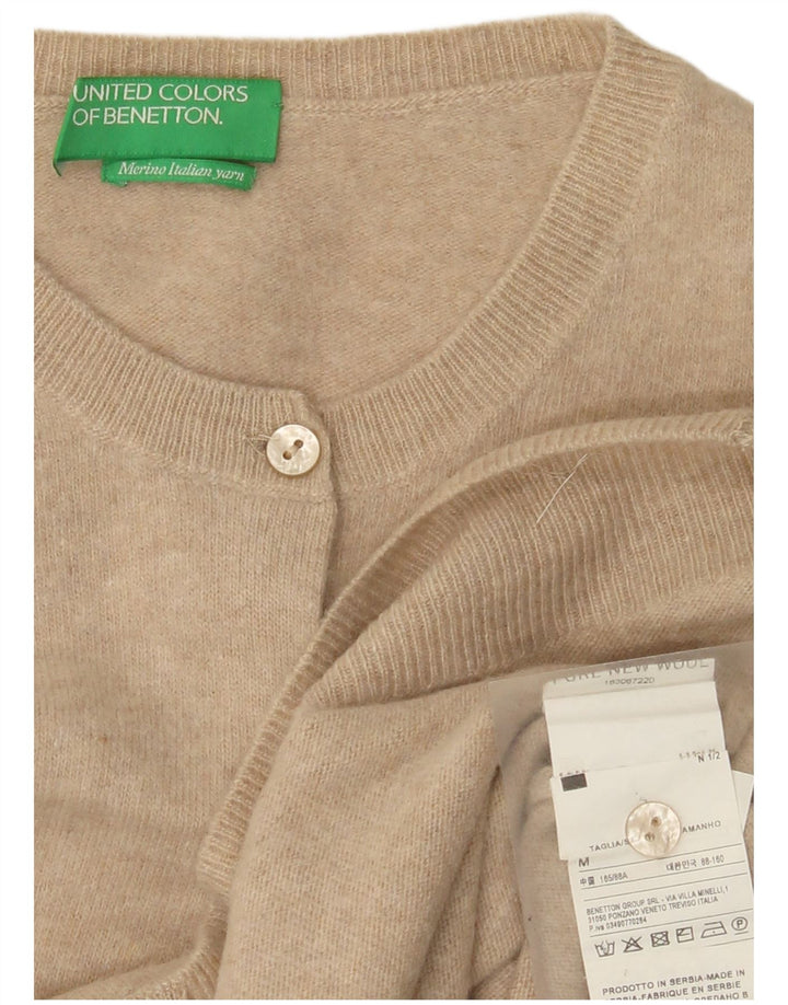 Benetton Dame Cardigan Sweater UK 12 Medium Beige Ny Uld