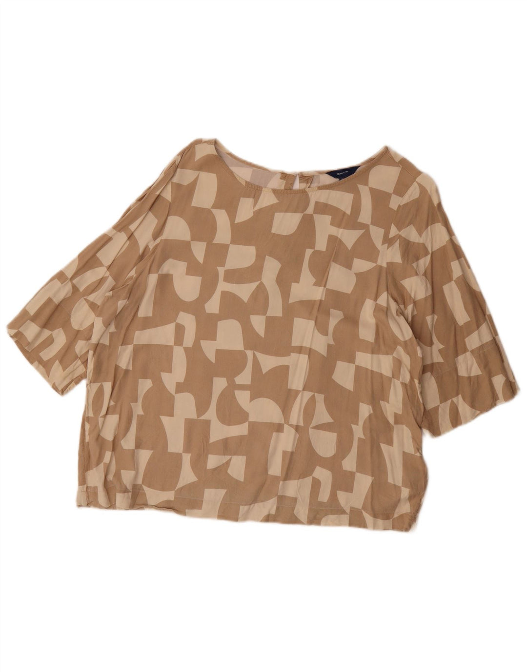 Gant Dame Oversized Bluse Top UK 8 Small Beige Geometrisk Viscose