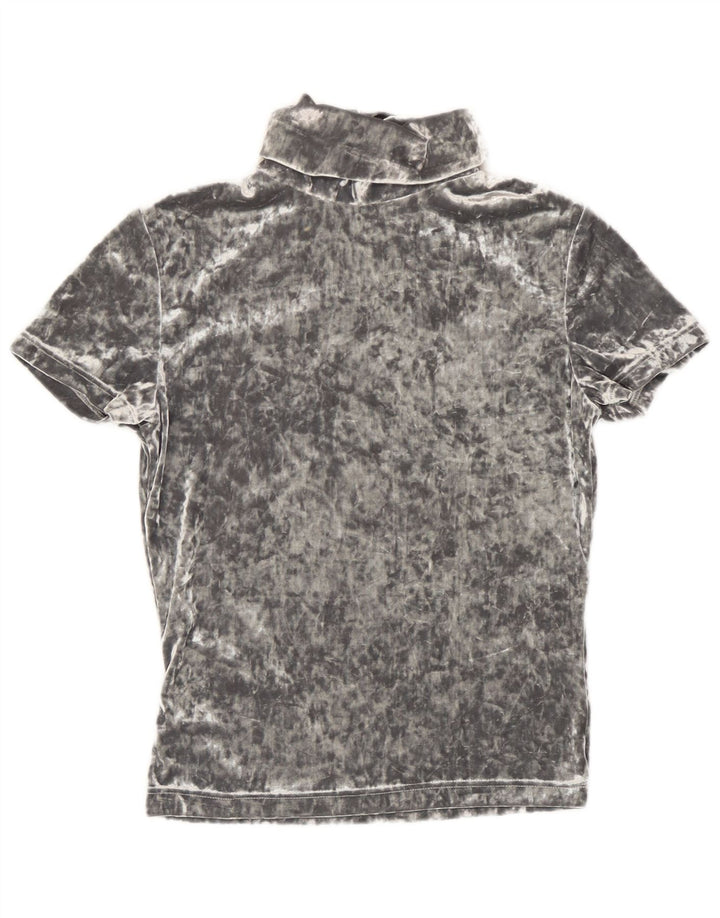 Vintage dame velour T-shirt top UK 12 mellemgrå polyester