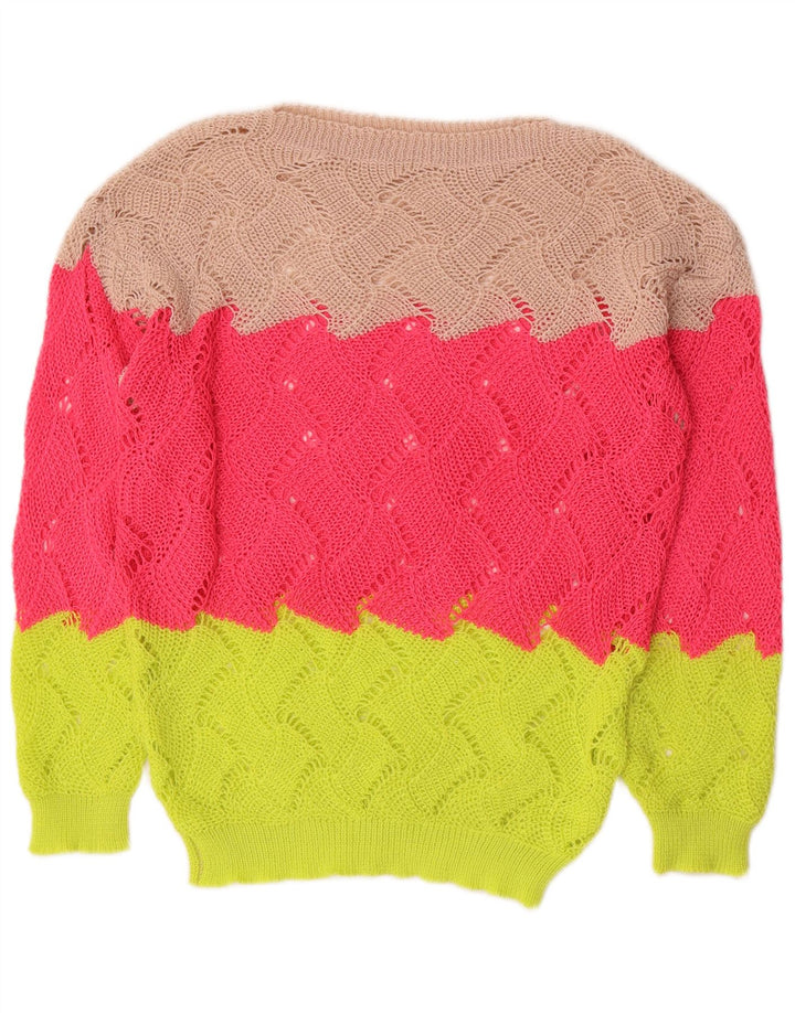 VINTAGE Dame Boat Neck Jumper Sweater UK 14 Medium Flerfarvet