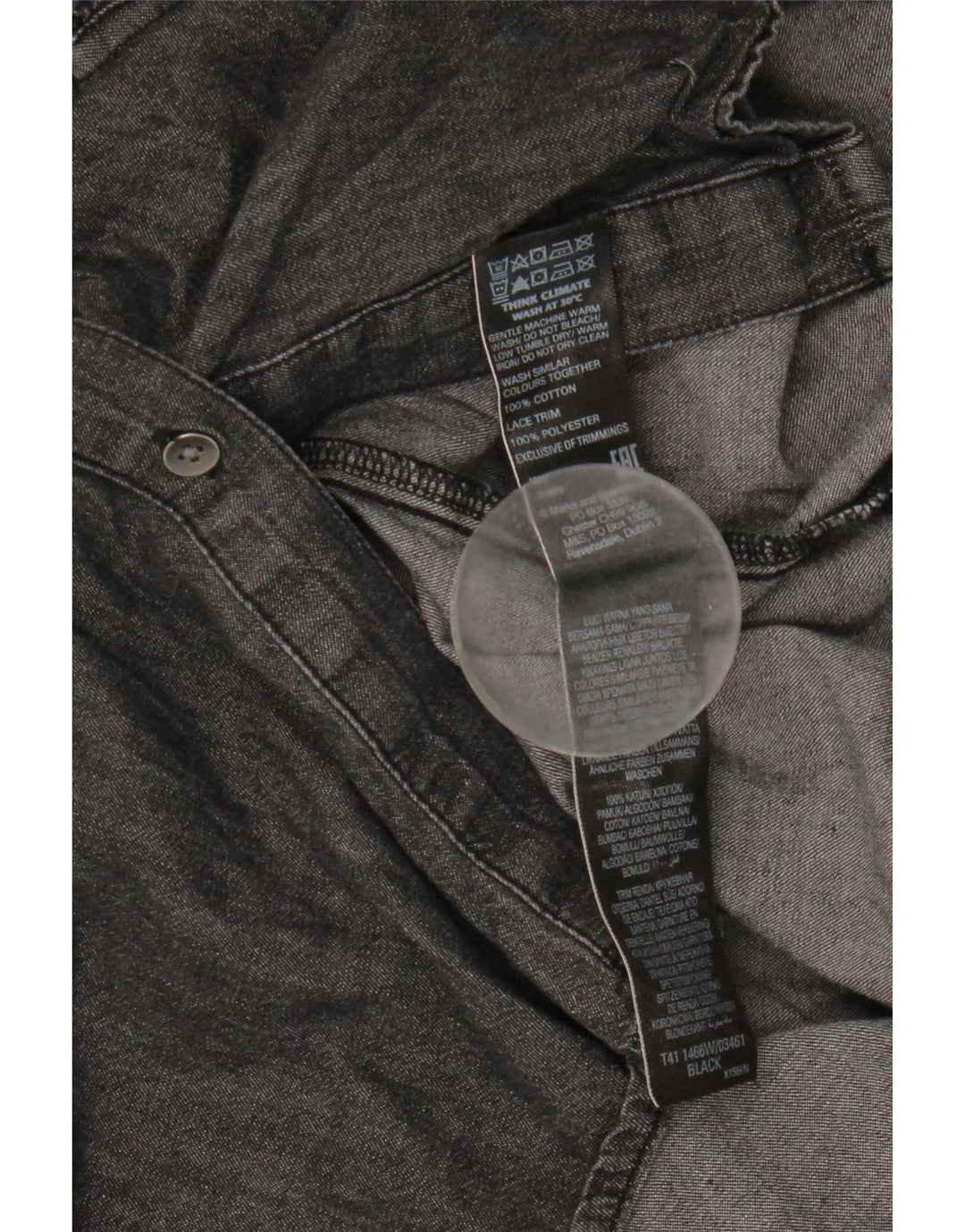 Marks & Spencer Dame Denim Shirt UK 12 Mellem sort stribet bomuld