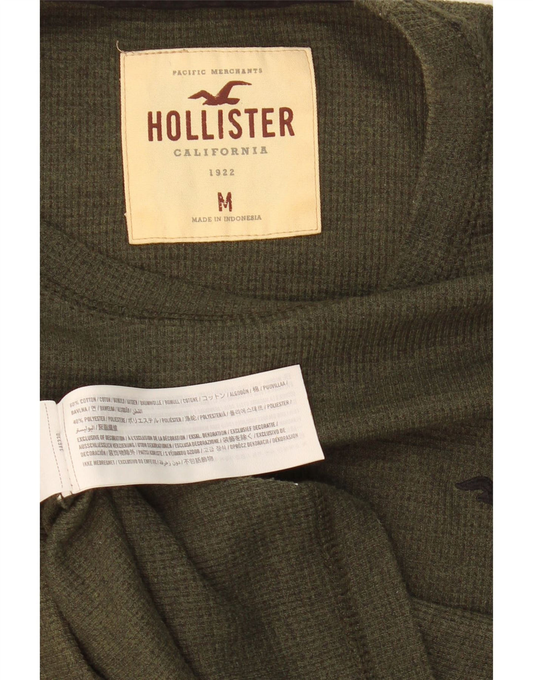 HOLLISTER Mens Top Long Sleeve Medium Green Cotton