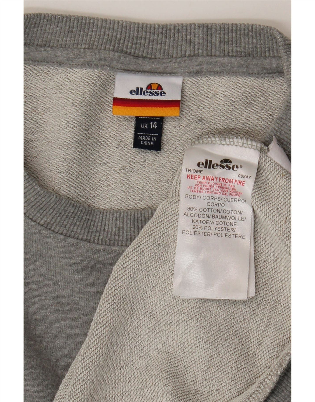 Ellesse Dame Grafisk Sweatshirt Jumper UK 14 Stor Grå Bomuld