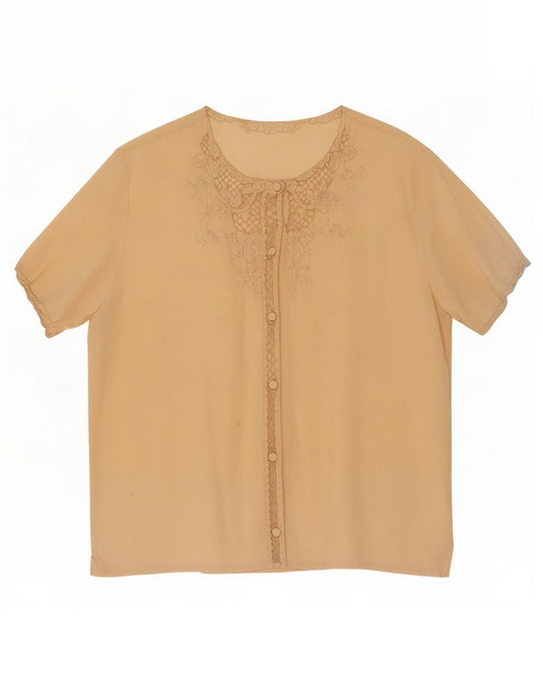 Vintage kvinders kortærmet skjortebluse UK 16 Large Beige Floral