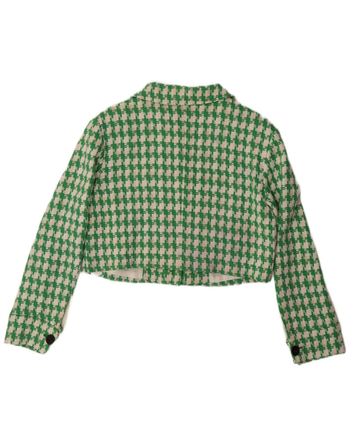 Karen Millen Womens Bolero Jacket UK 14 Large Green Houndstooth Bomuld