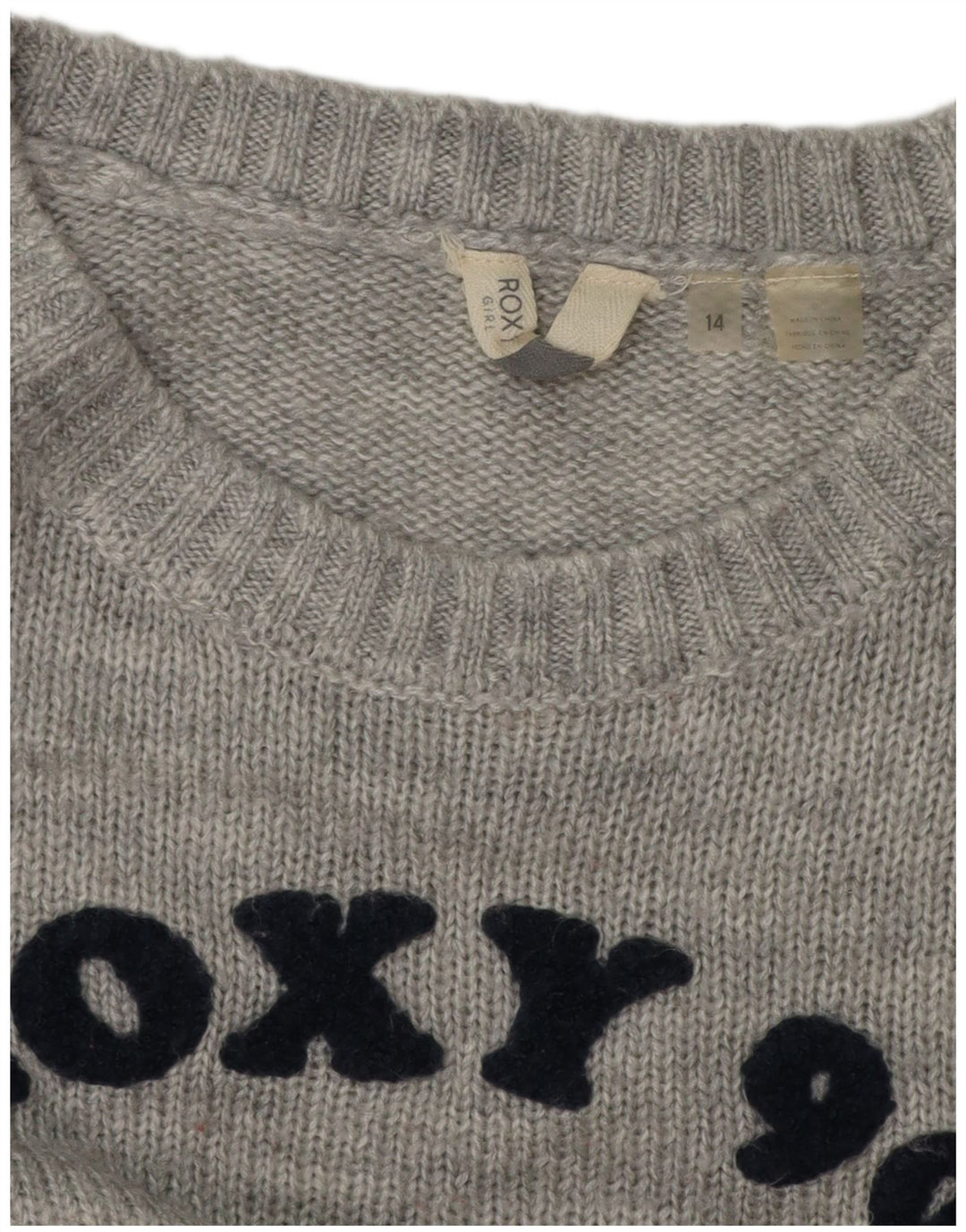 ROXY Dame grafisk bådhals sweater UK 14 Medium Grey