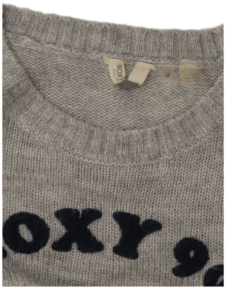 ROXY Dame grafisk bådhals sweater UK 14 Medium Grey