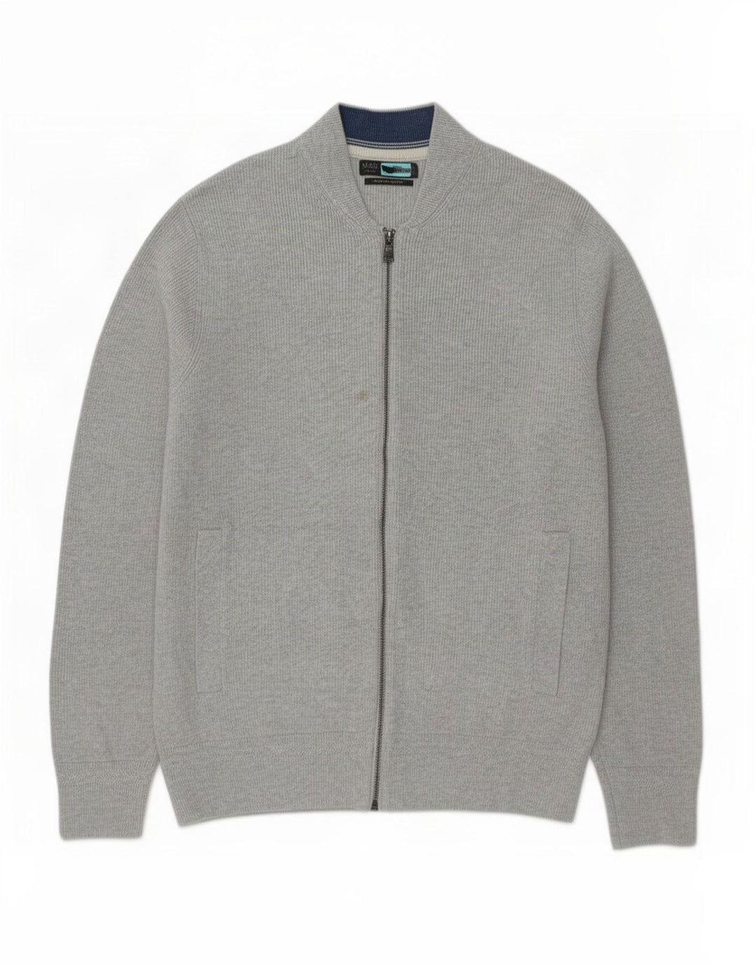 Marks & Spencer Herre Cardigan Sweater Stor Grå Flecked Bomuld