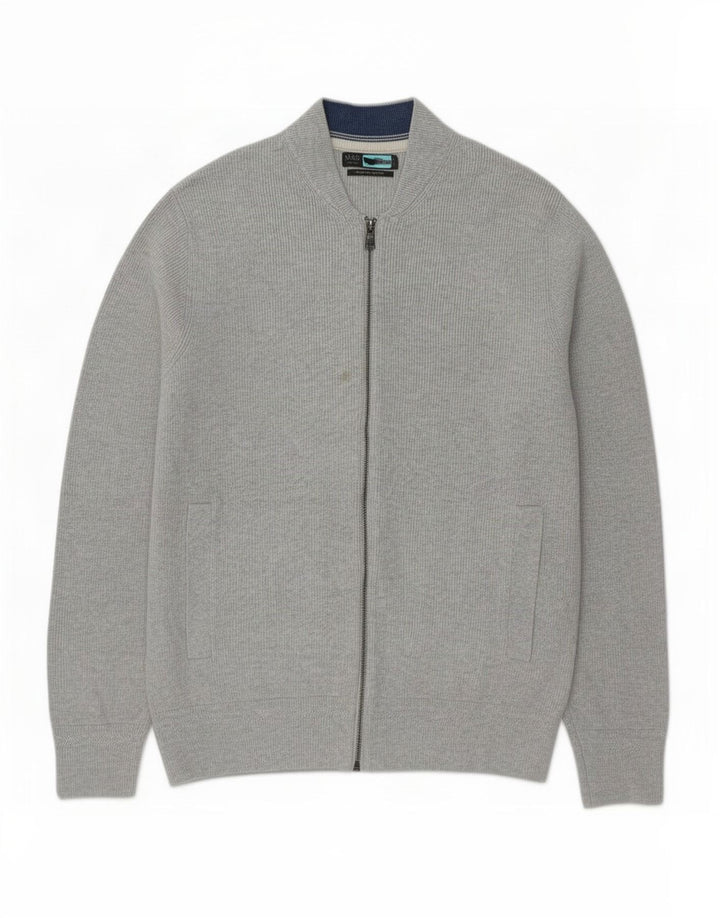 Marks & Spencer Herre Cardigan Sweater Stor Grå Flecked Bomuld