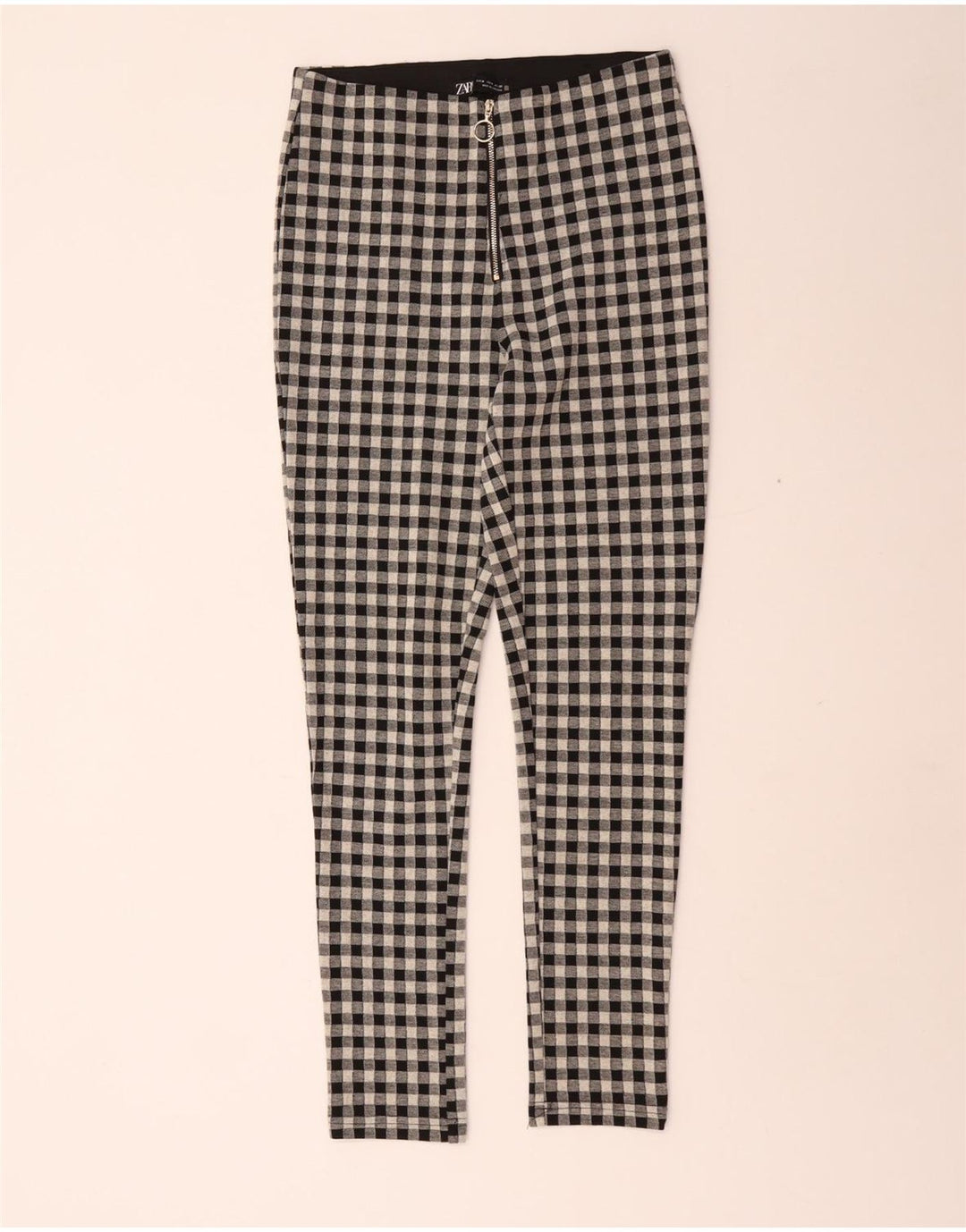 Zara Dame Skinny Casual Bukser Medium W28 L29 Sort Gingham Polyester