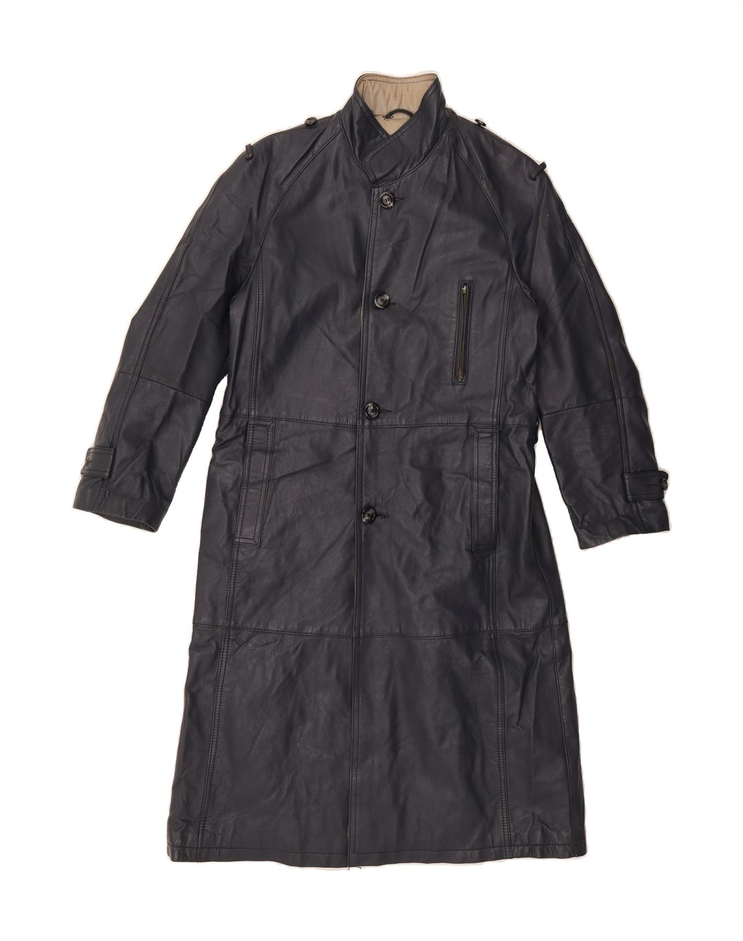 VINTAGE Womens Leather Coat UK 12 Medium Navy Blue Leather Vintage Vintage and Second-Hand Vintage from Messina Hembry 