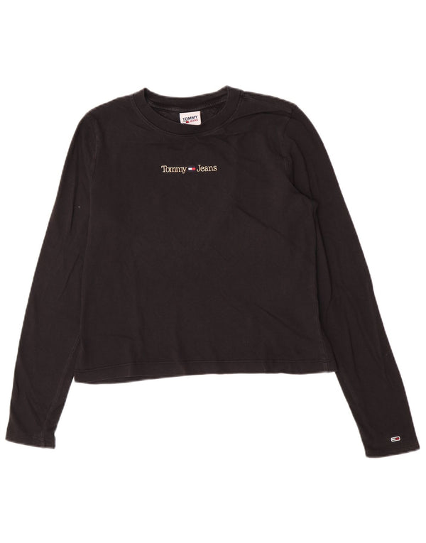 Tommy Hilfiger Dame Crop Grafisk Top Langærmet UK 12 Medium Sort