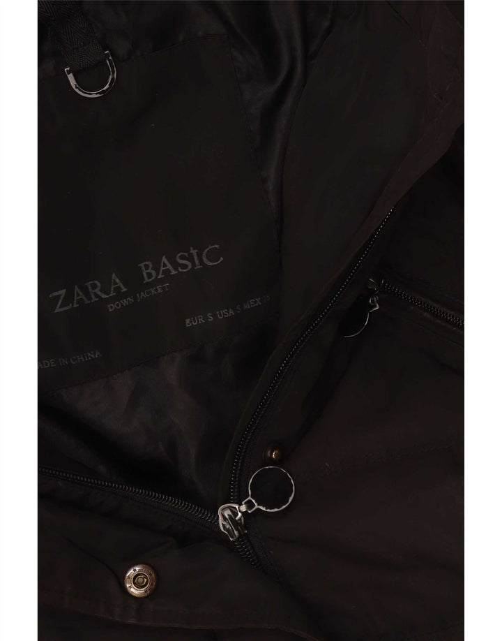 Zara Dame Hætte Polstret Jakke UK 10 Lille Sort