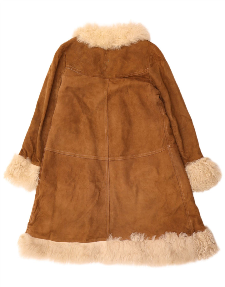 VINTAGE Shearling Coat til kvinder EU 42 Stor Brun