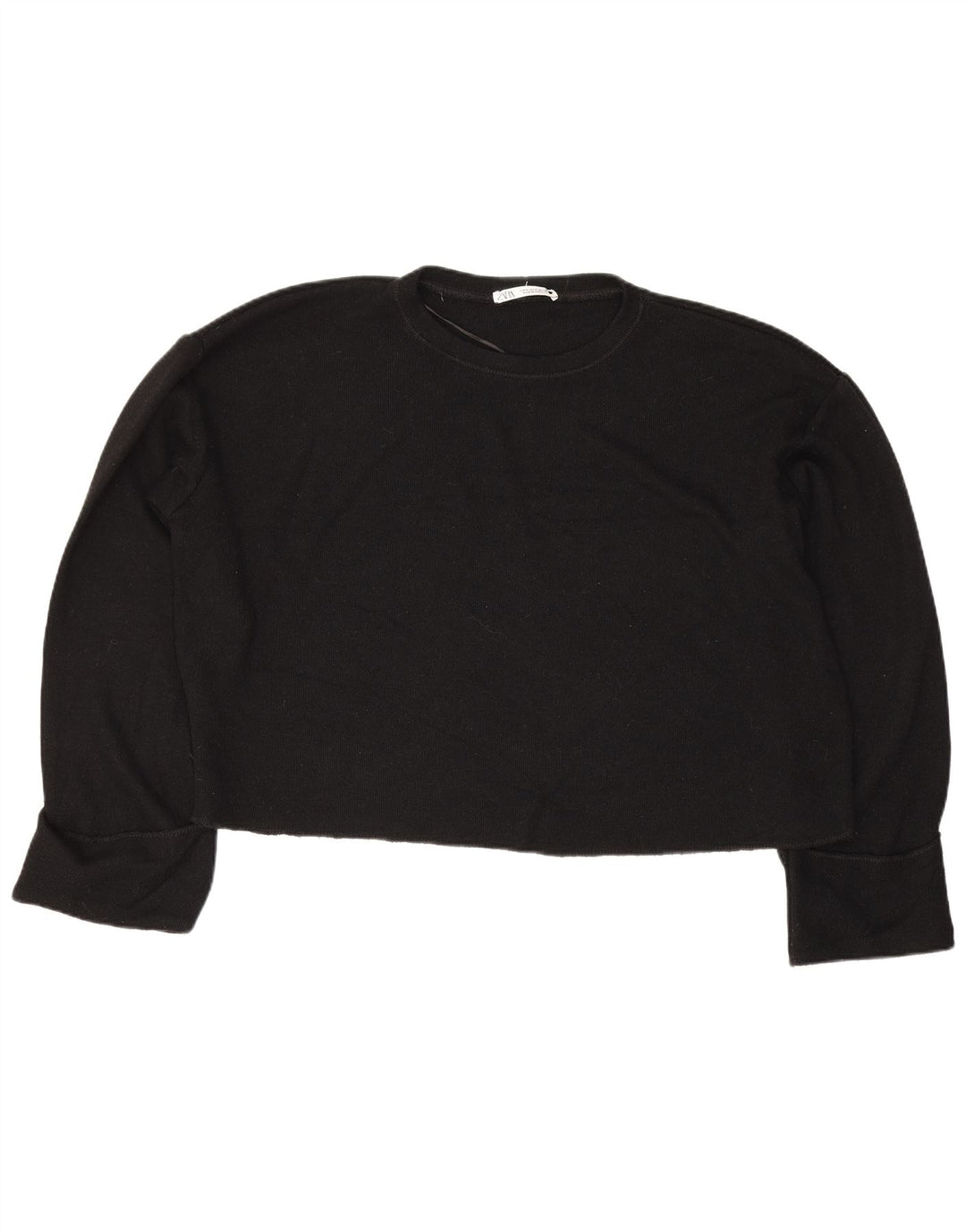 Zara Womens Crop Oversized Top Langærmet UK 14 Medium Black Viscose