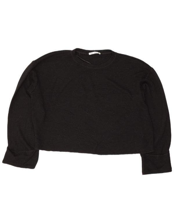 Zara Womens Crop Oversized Top Langærmet UK 14 Medium Black Viscose