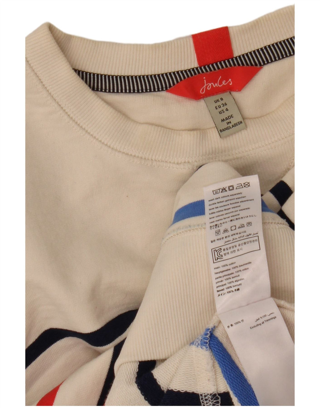 Joules Dame Oversized Sweatshirt Jumper UK 8 Lille hvid stribet bomuld