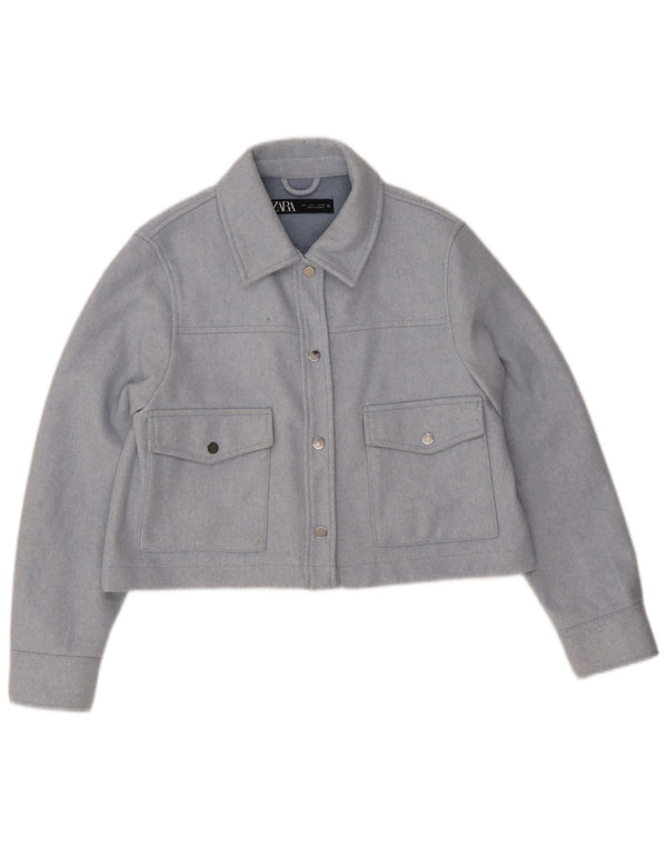 Zara Womens Crop Bomber Jacket UK 16 Large Blue Polyester