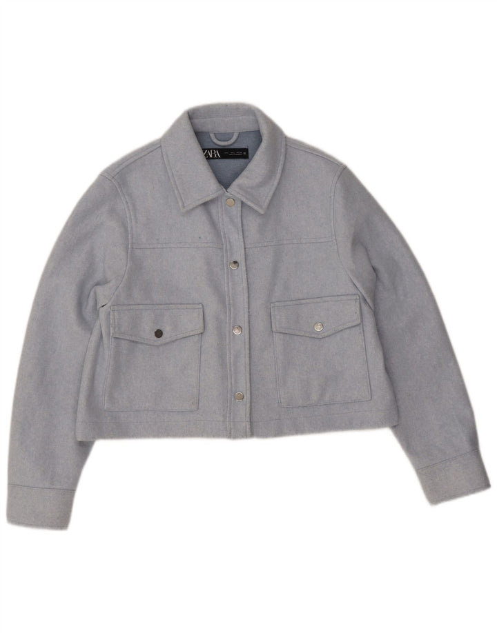 Zara Womens Crop Bomber Jacket UK 16 Large Blue Polyester