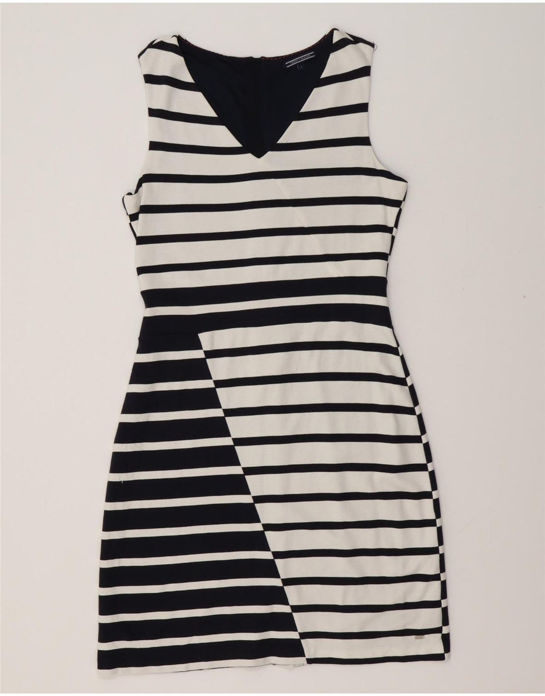 TOMMY HILFIGER Dame Ærmeløs Skede Kjole UK 14 Stor hvid stribet
