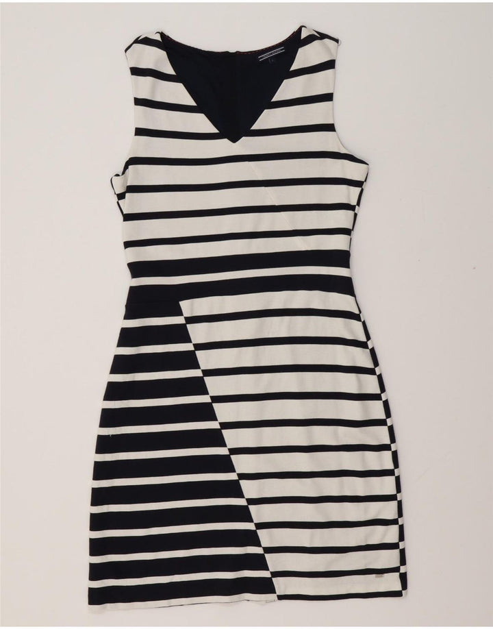 TOMMY HILFIGER Dame Ærmeløs Skede Kjole UK 14 Stor hvid stribet