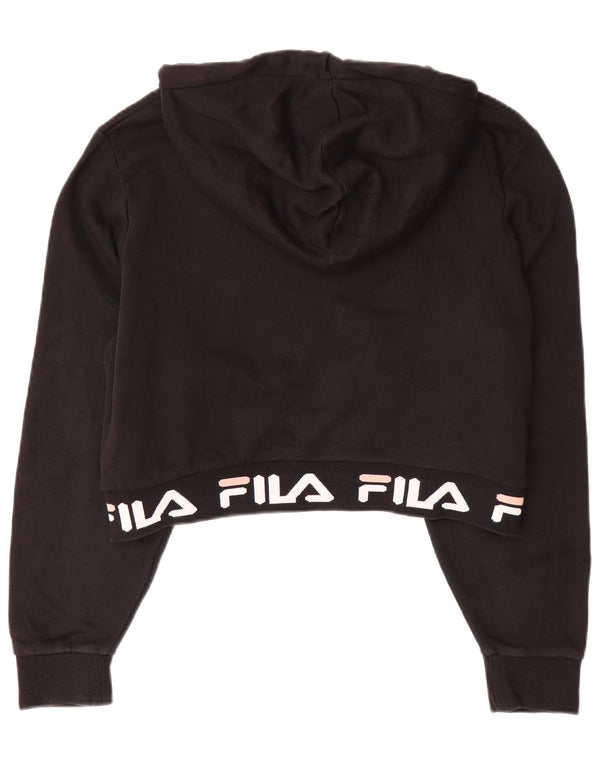 FILA Girls Crop Graphic Hoodie Jumper 13-14 Years Large Black Cotton