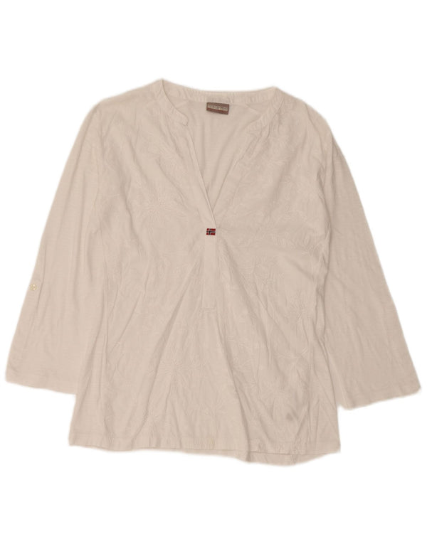 NAPAPIJRI Dame 3/4 ærmet bluse Top UK 10 Small White Floral