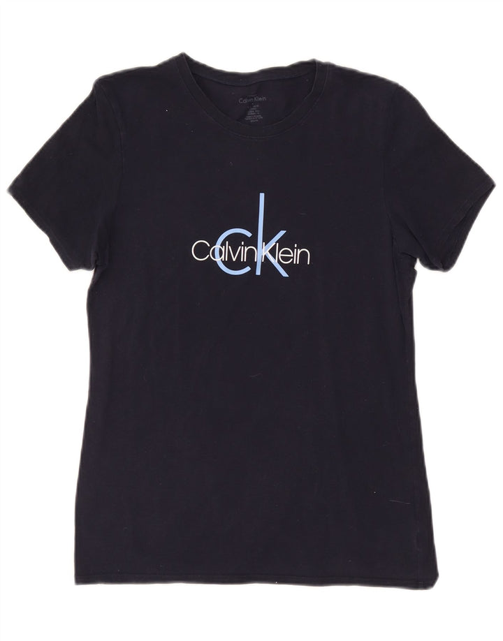 Calvin Klein Dame Grafisk T-Shirt Top UK 14 Medium Navy Blue