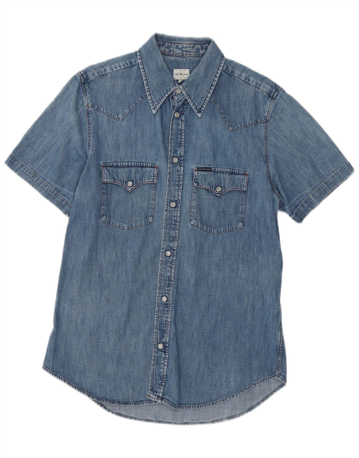 Calvin Klein Jeans Dame Kortærmet Denim Shirt UK 18 XL Blå Bomuld