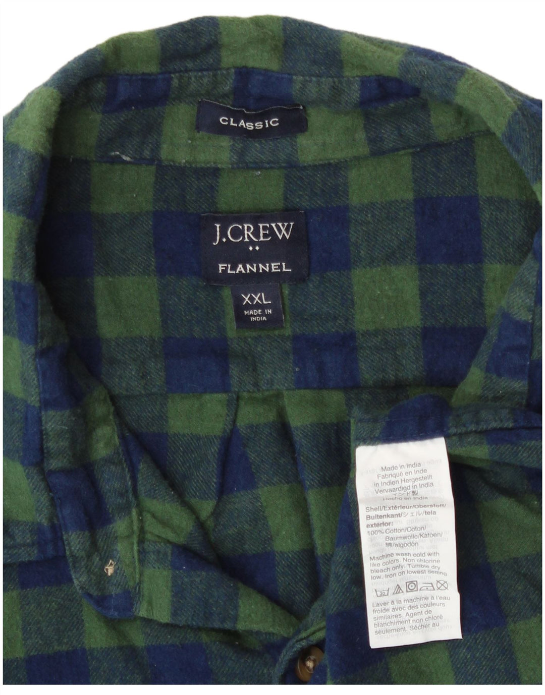 J. Crew Herre Classic Fit Flanellskjorte 2XL Grøn Gingham Bomuld