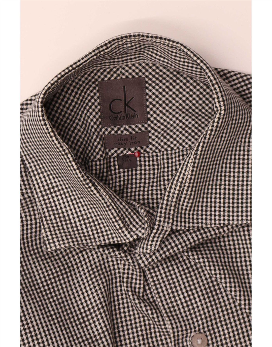 Calvin Klein Herre Slim Fit Skjorte Størrelse 39 15 1/2 Medium Grey Houndstooth