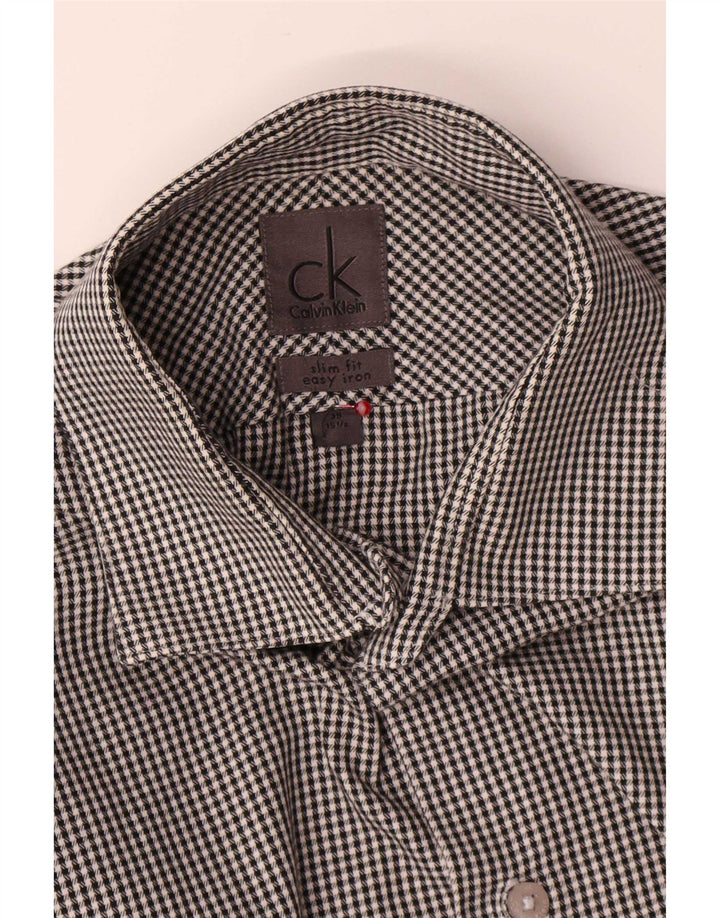 Calvin Klein Herre Slim Fit Skjorte Størrelse 39 15 1/2 Medium Grey Houndstooth