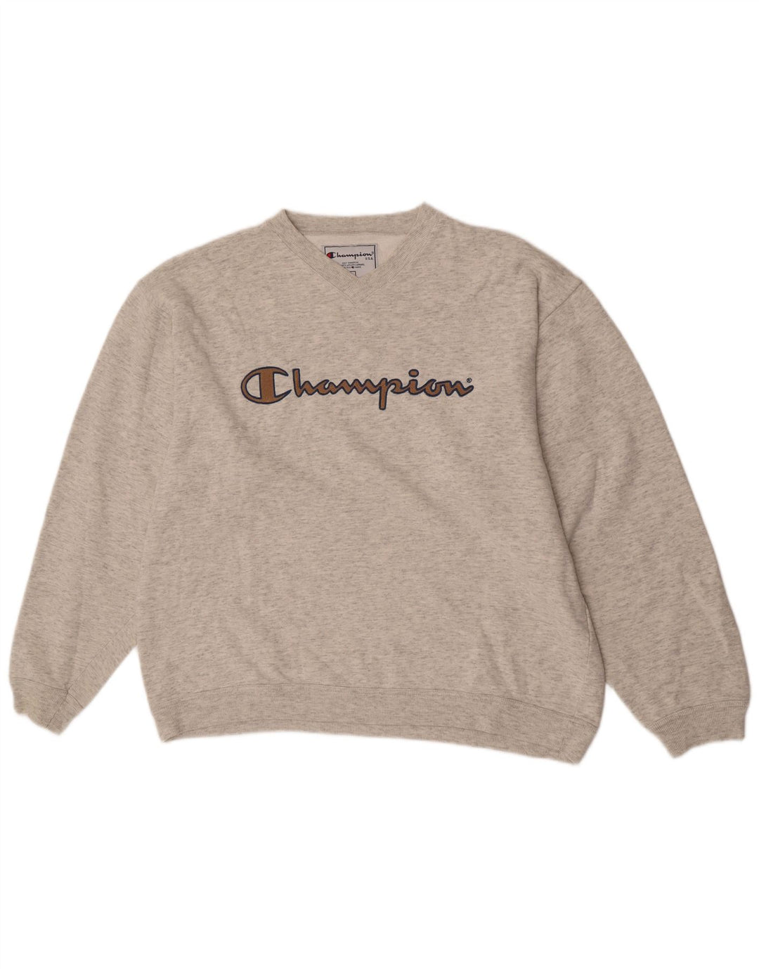 Champion Herre Grafisk Sweatshirt Jumper Large Grå Flecked Bomuld