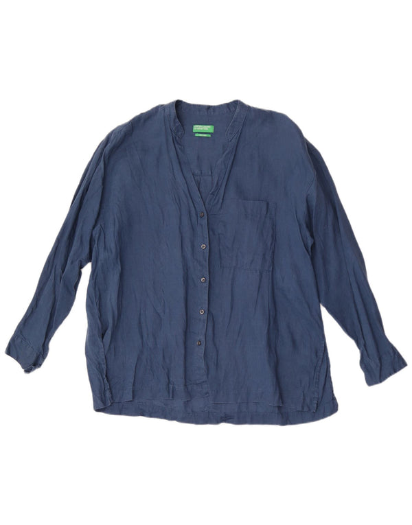 Benetton skjortebluse til kvinder UK 18 XL marineblå hør