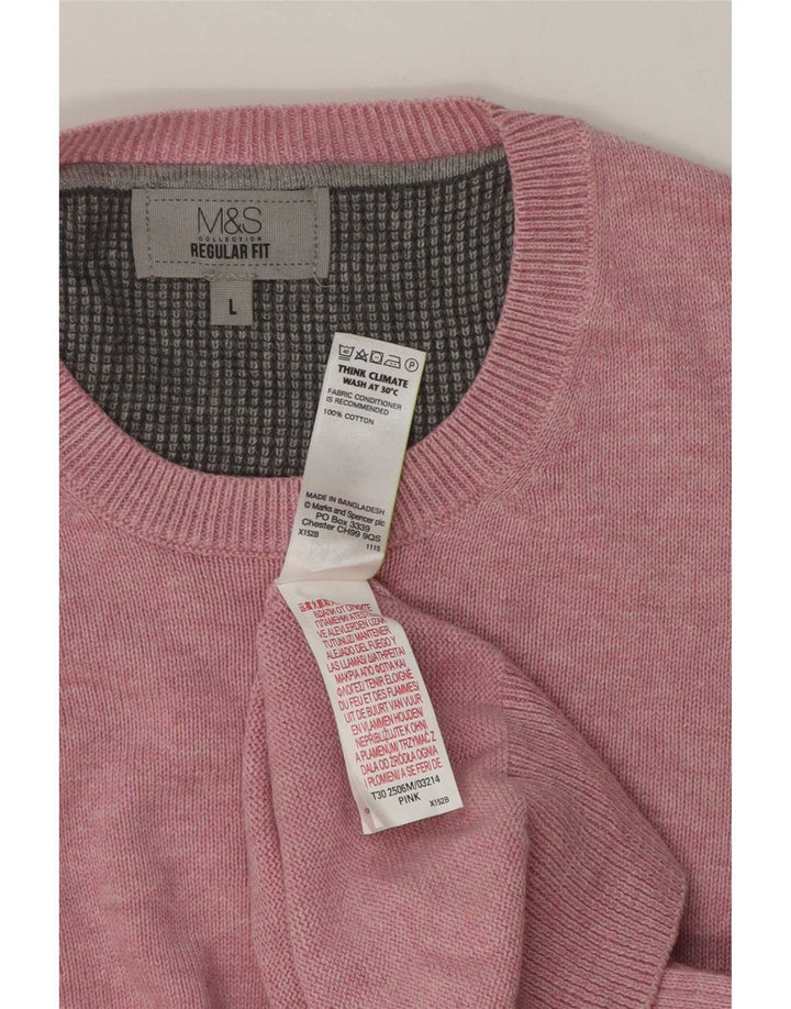 Marks & Spencer Herre Regular Fit Crew Neck sweater Stor Pink Bomuld