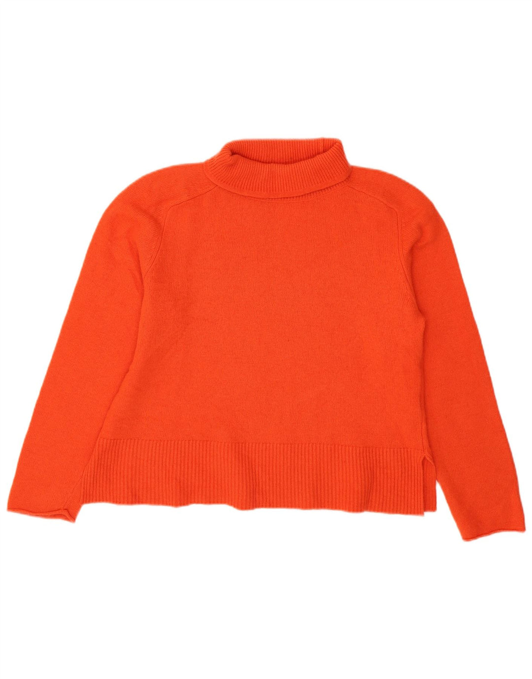 Massimo Dutti Dame Crop Roll Neck Jumper Sweater UK 16 Large Orange Wool