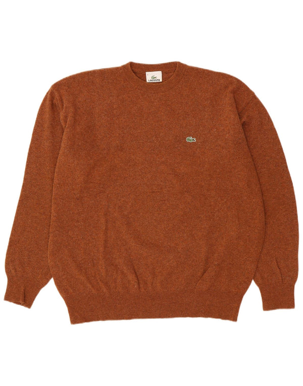 LACOSTE Mens Crew Neck Jumper Sweater Size 6 XL Brown Wool