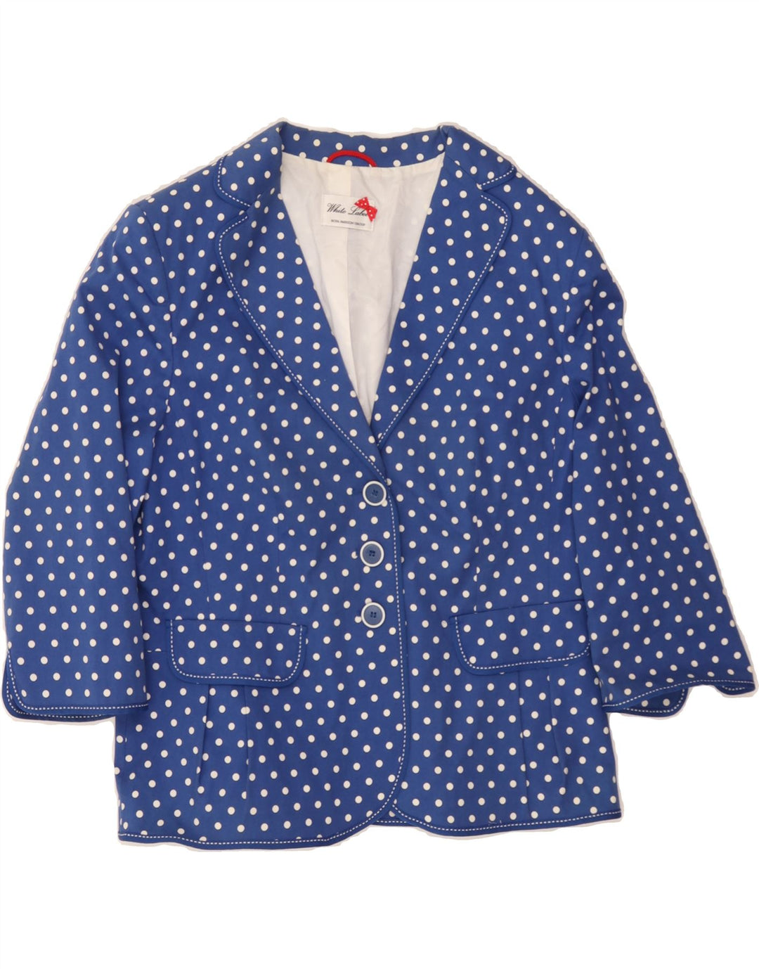 WHITE LABEL Womens 3 Button Blazer Jacket UK 16 Large Blue Polka Dot Vintage White Label and Second-Hand White Label from Messina Hembry 