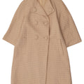 Vintage dame 3/4 ærmet dobbeltradet frakke UK 14 medium beige ternet