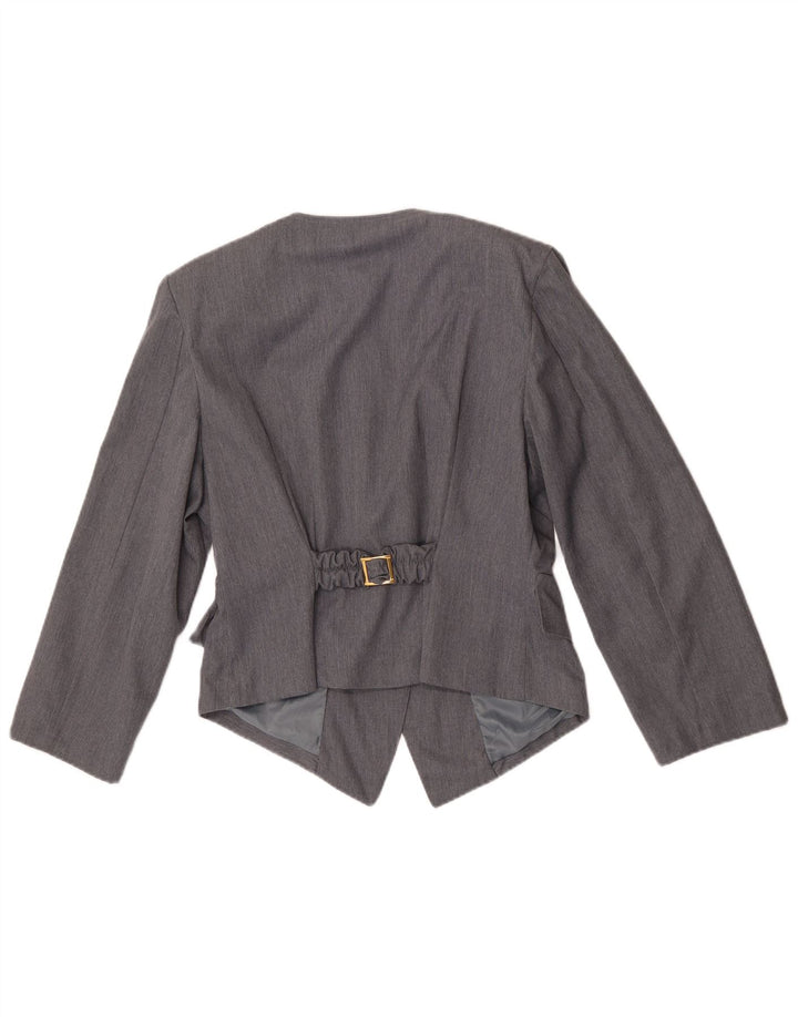 Vintage Dame Dobbeltradet Blazer Jacket UK 12 Medium Grey Polyester