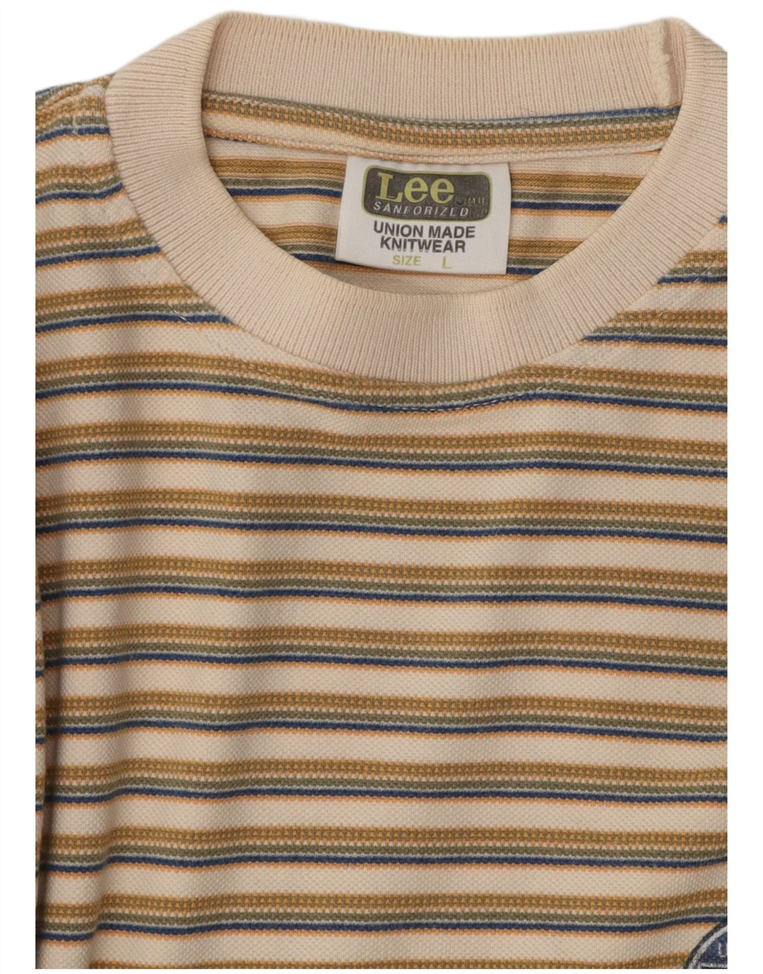 Lee Herre T-Shirt Top Stor Beige Stribet Bomuld