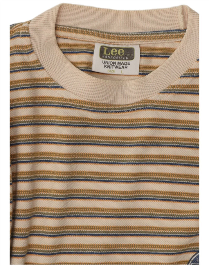 Lee Herre T-Shirt Top Stor Beige Stribet Bomuld