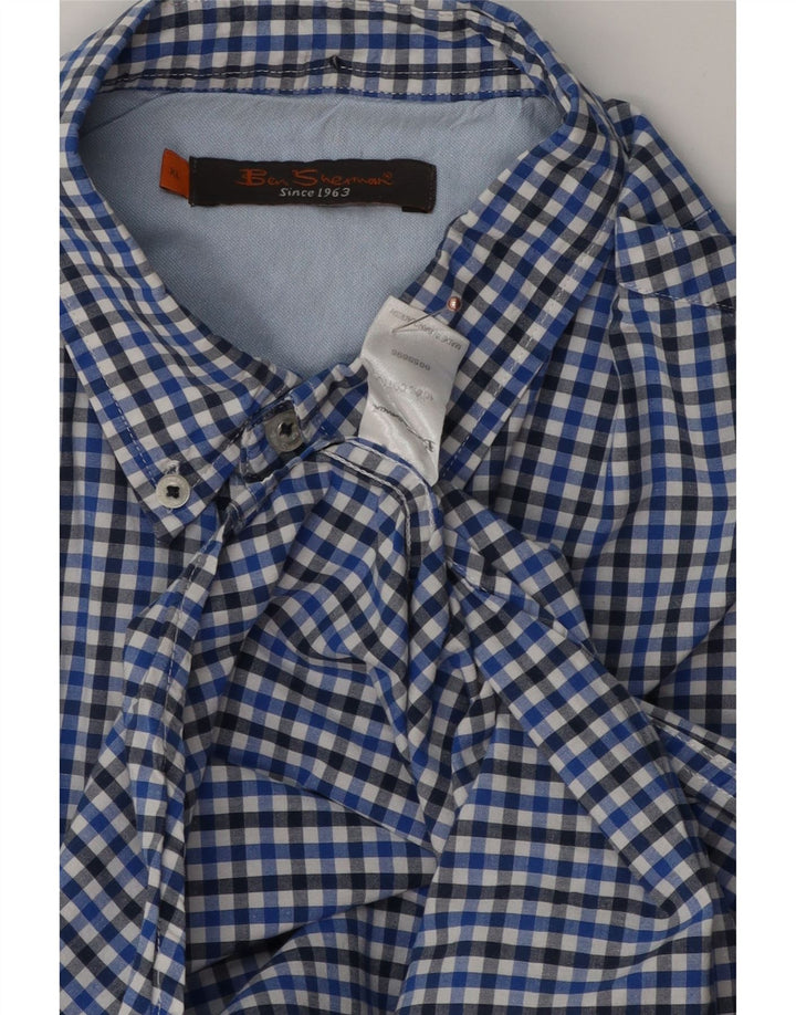 Ben Sherman Kortærmet Herreskjorte XL Blå Gingham Bomuld